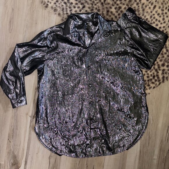 Vintage Silver Metallic Paisley Motif Blouse - Picture 9 of 9